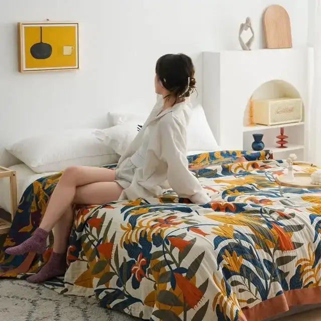 Botanical off-white decorbites cotton leisure blanket bedroom bedspread
