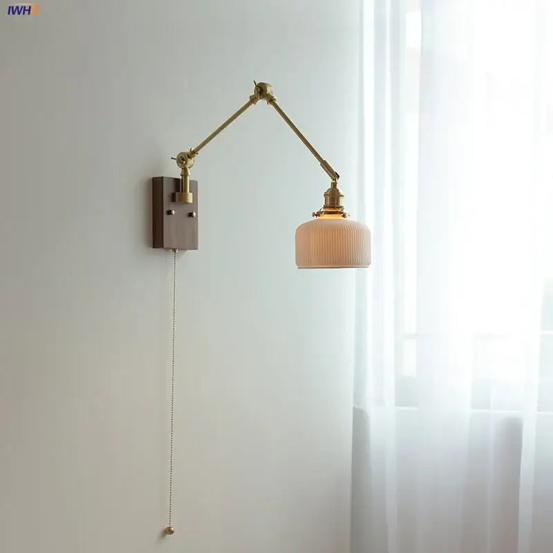 Brass and ribbed glass ceramic led wall light – bedroom sconce