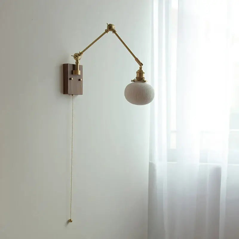 Brass and ribbed glass ceramic led wall light – bedroom sconce