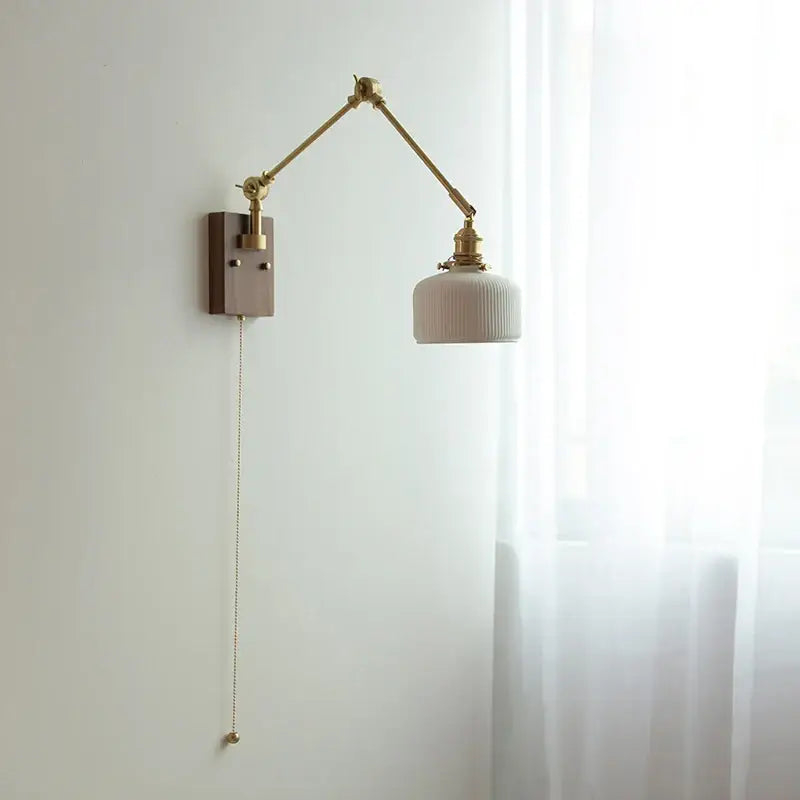 Brass and ribbed glass ceramic led wall light – bedroom sconce