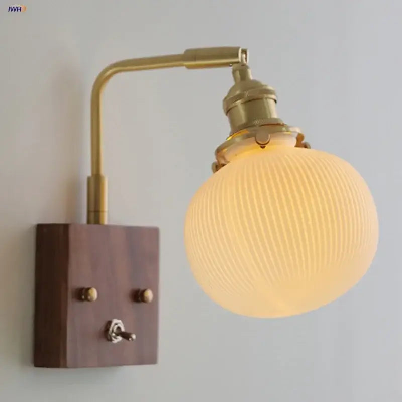 Brass and walnut ceramic led wall light bedroom sconce