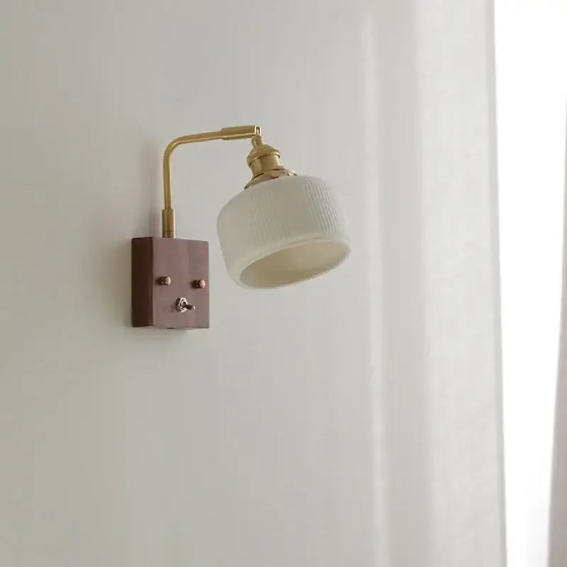 Brass and walnut ceramic led wall light bedroom sconce