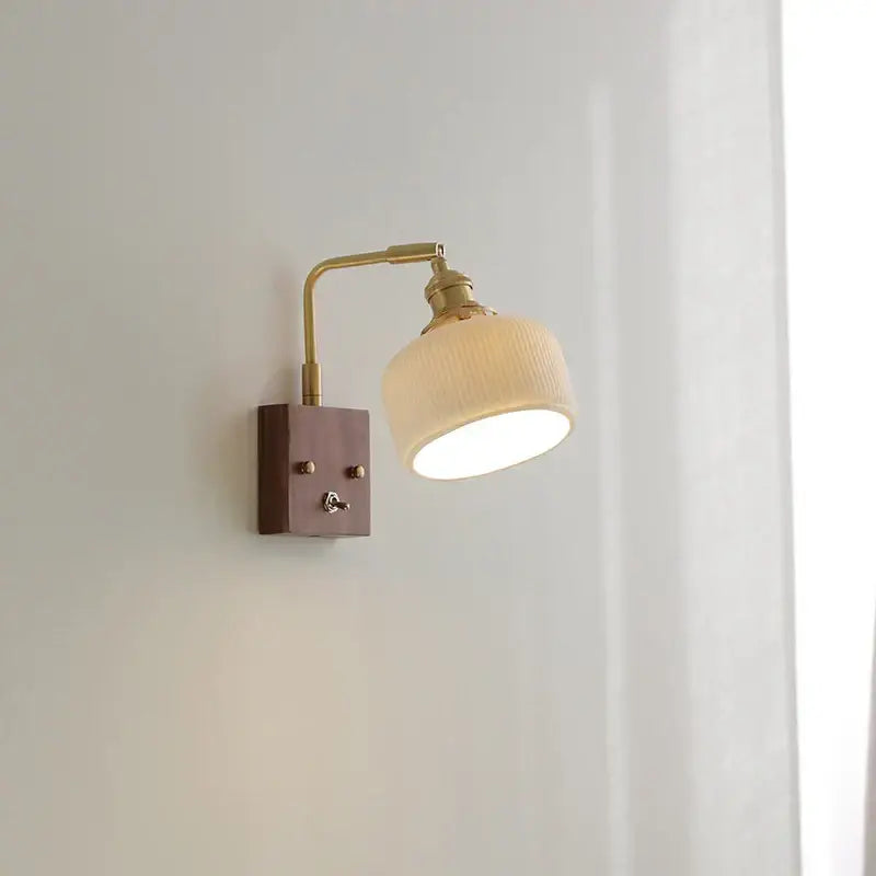 Brass and walnut ceramic led wall light bedroom sconce