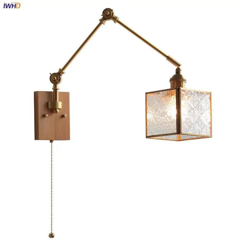 Brass decorbites ash wood blue glass wall sconce bedroom light