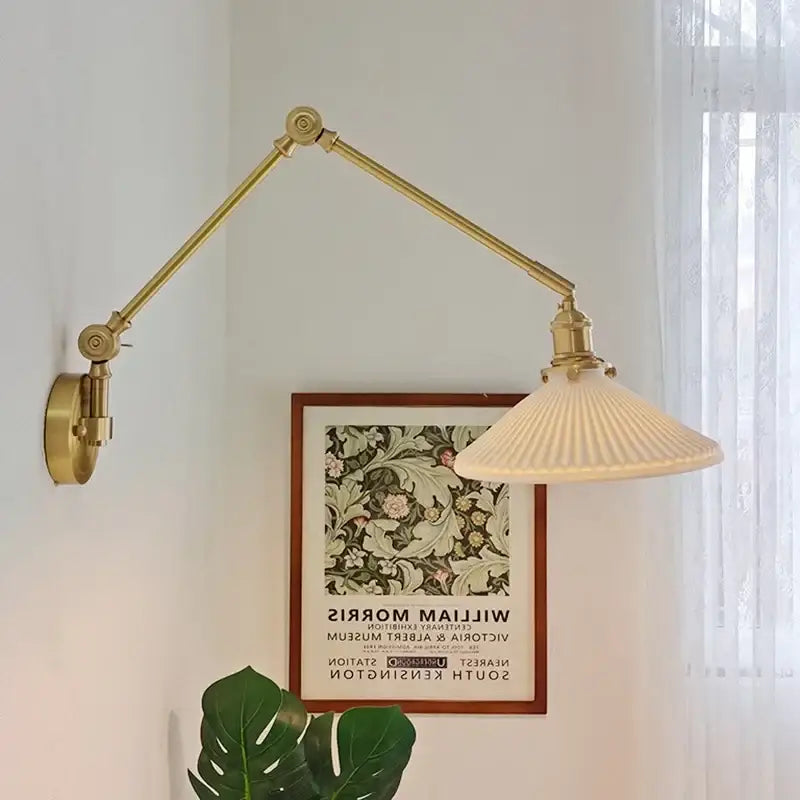 Brass ribbed glass ceramic copper led wall lamp bedroom sconce