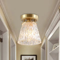 DecorBites™ Brass 1-Light Semi Flush Mount with Clear Ripple/Fluted Glass Cone/Flower Design for Living Room Ceiling