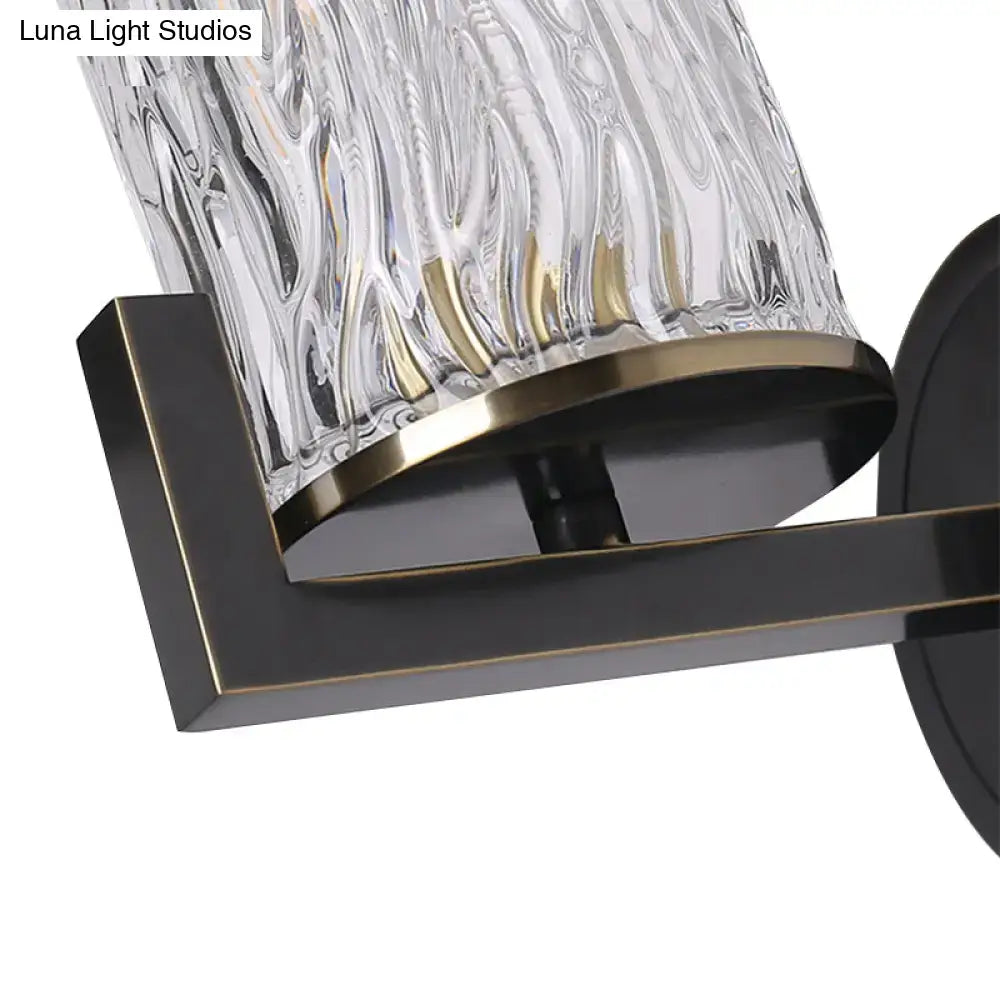Brass wall light with cylinder rippled glass – bedroom sconce