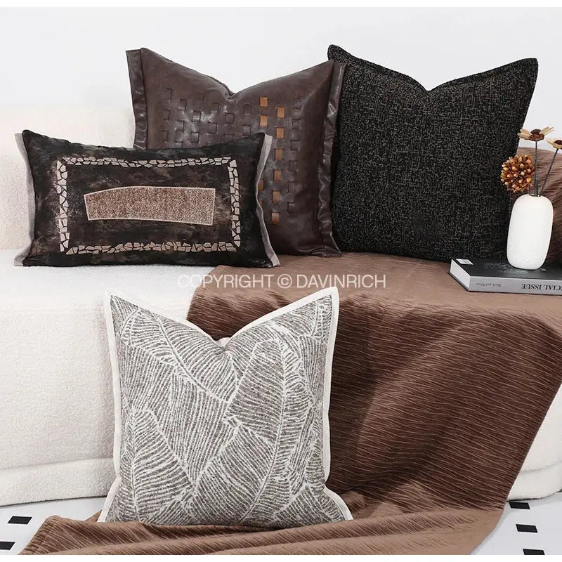 DecorBites™ Brighton Cross Stitch Faux Leather Cushion Cover 45x45cm Brown