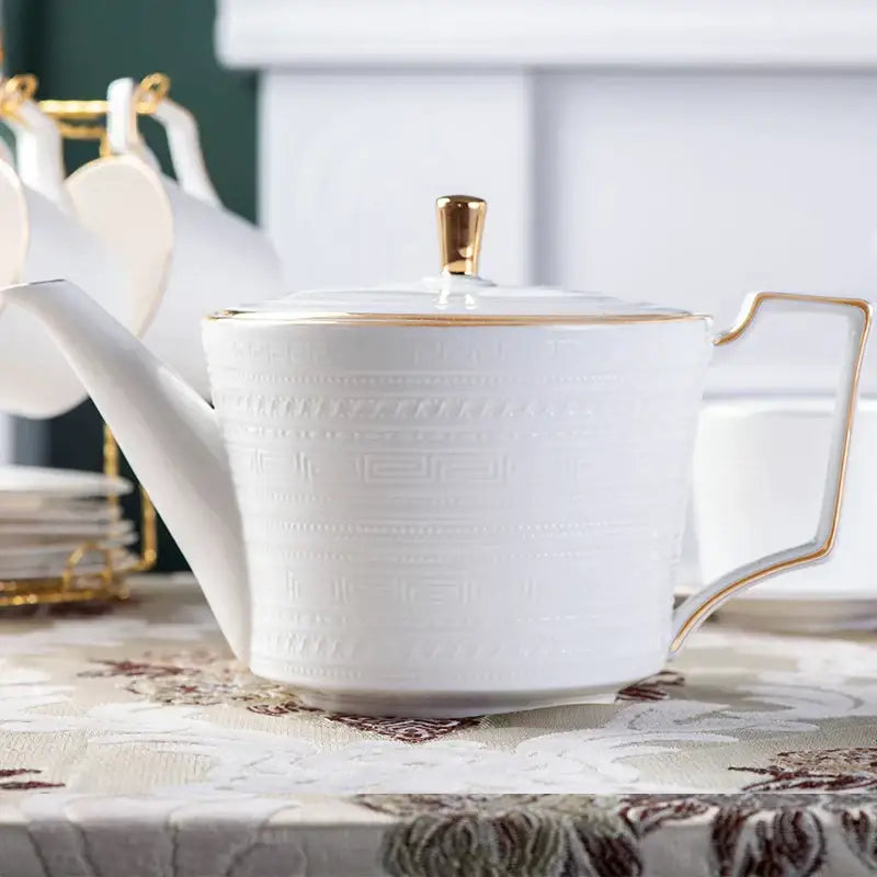 DecorBites™ Bone China White Tea Set: Coffee Cup, Saucer, Milk Jar, Sugar Bowl, British Teaware