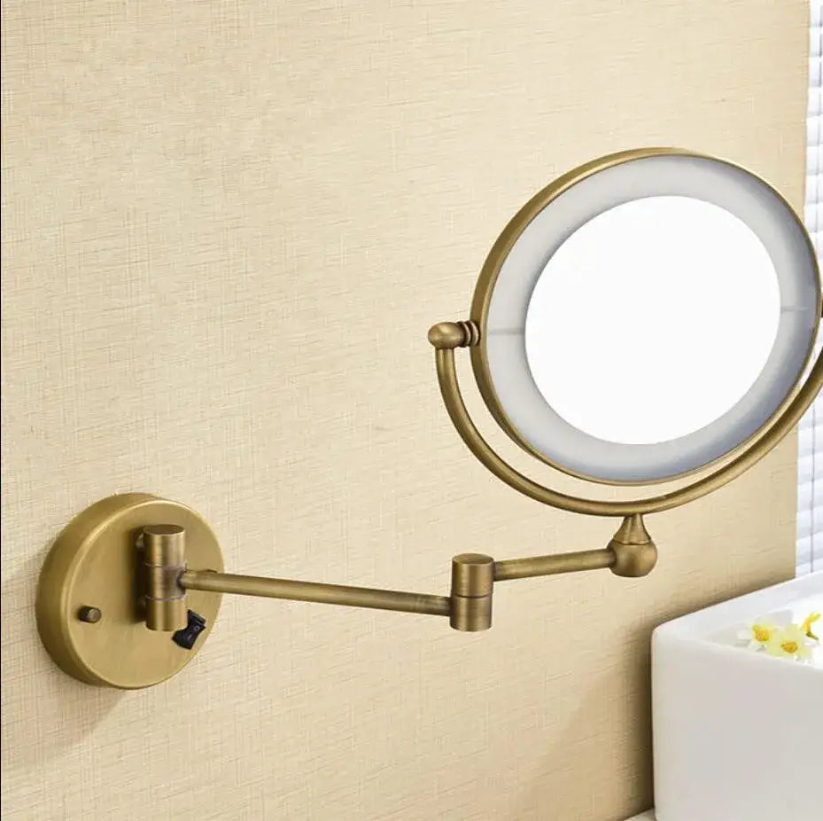 Bronze brass wall mounted led makeup mirror bathroom magnifying light