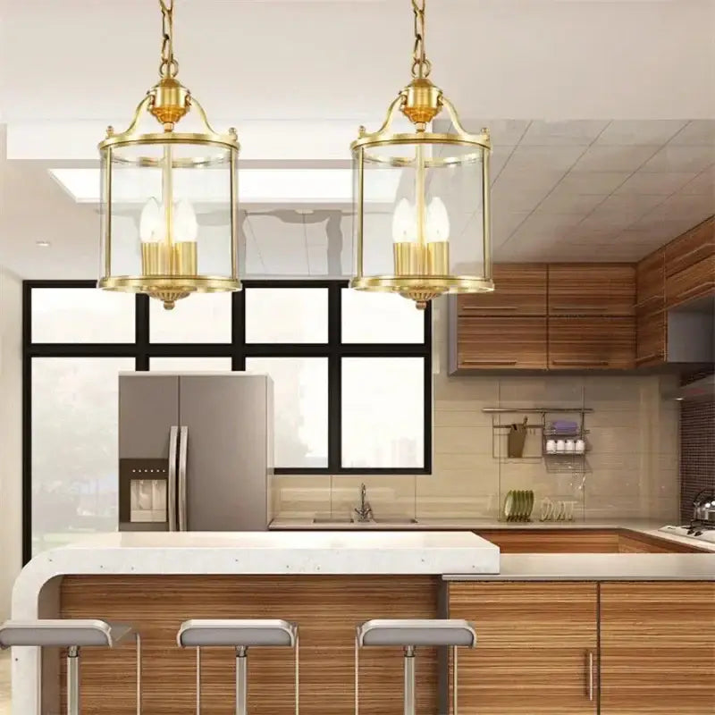 Bronze glass chandelier lantern pendant light for dining room