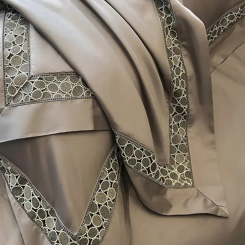 Brown lace embroidery bedding set – bedroom egyptian cotton linen