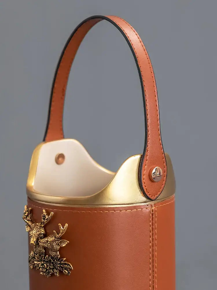 DecorBites™ Brown Leather Desktop Storage Basket and Tissue Box