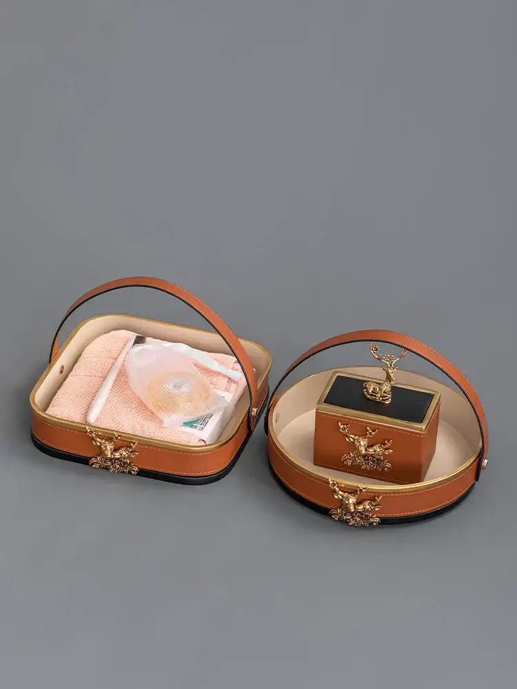 DecorBites™ Brown Leather Desktop Storage Basket and Tissue Box
