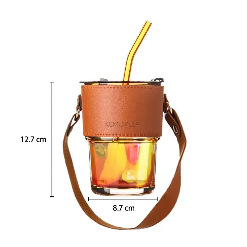 DecorBites™ 450ml Glass Coffee Cup with Lid and Straw | Stylish Heat-Resistant Glass Mug
