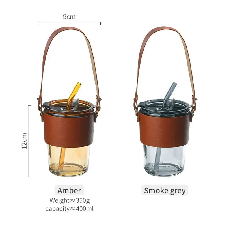 DecorBites™ 450ml Glass Coffee Cup with Lid and Straw | Stylish Heat-Resistant Glass Mug