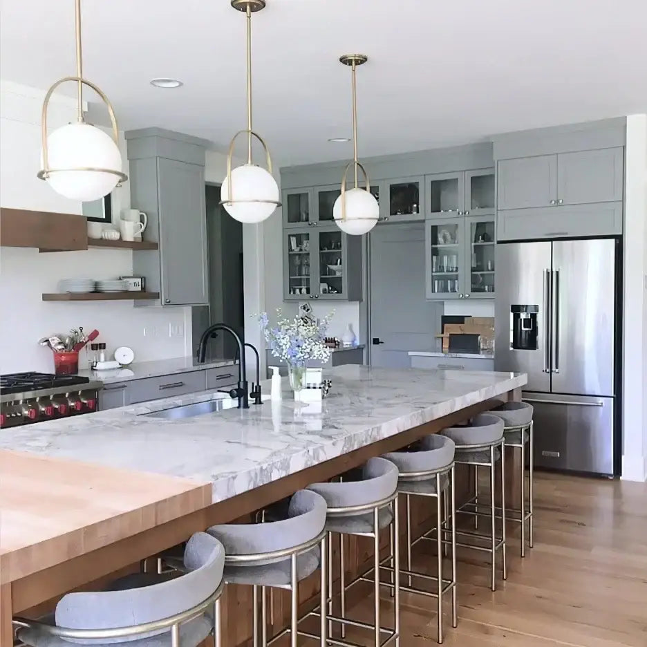 Brushed brass glass ball ceiling light for living room