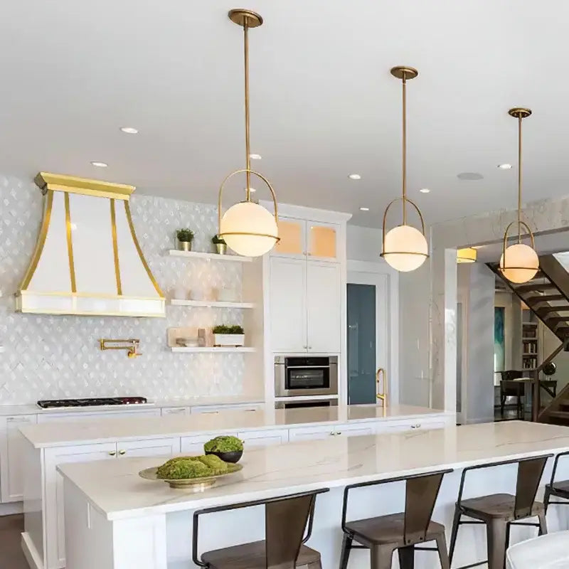 Brushed brass glass ball ceiling light for living room