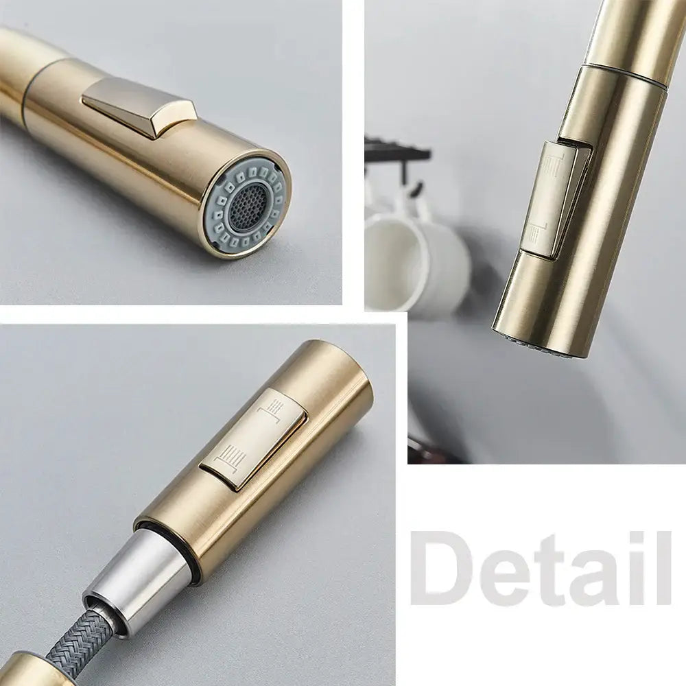 DecorBites™ Brushed Gold Kitchen Faucet with 360° Rotating Spout and Two Outlet Modes