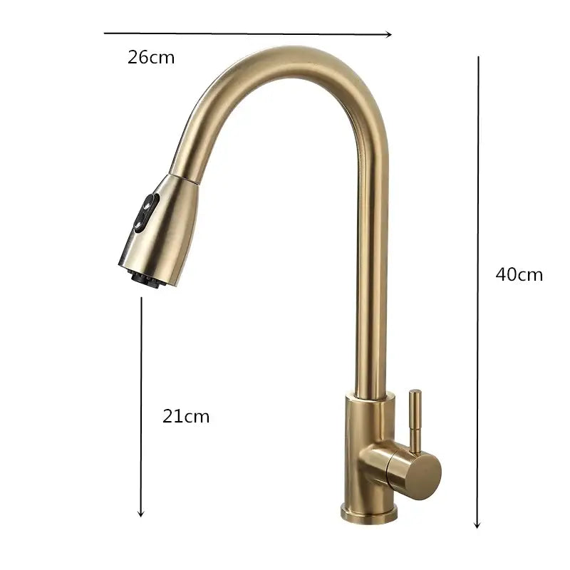 Brushed gold kitchen faucet with pull down spray head