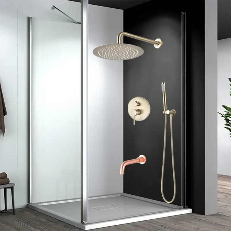DecorBites™ Brushed Gold Shower Faucet Set: Wall Mount Rotate Tub Spout, Rainfall Head Mixer Tap