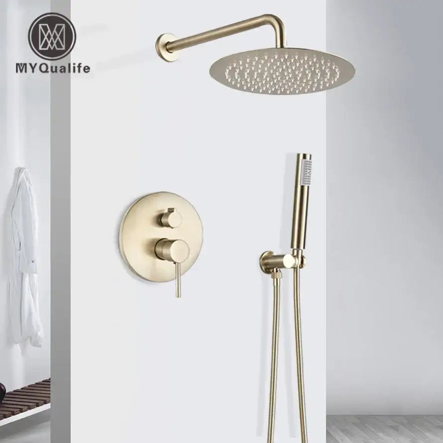 DecorBites™ Brushed Gold Shower Faucet Set: Wall Mount Rotate Tub Spout, Rainfall Head Mixer Tap