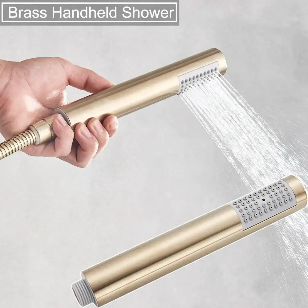 DecorBites™ Brushed Gold Shower Faucet Set: Wall Mount Rotate Tub Spout, Rainfall Head Mixer Tap
