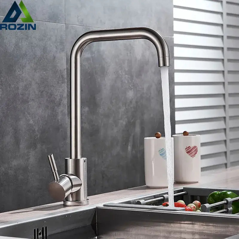 DecorBites™ Brushed Nickel Kitchen Faucet Swivel Spout Single Lever Mixer Tap