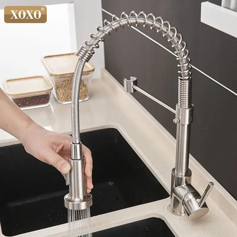 DecorBites™ Brushed Nickel Kitchen Faucet Pull Out Swivel Mixer Tap 1343A-S