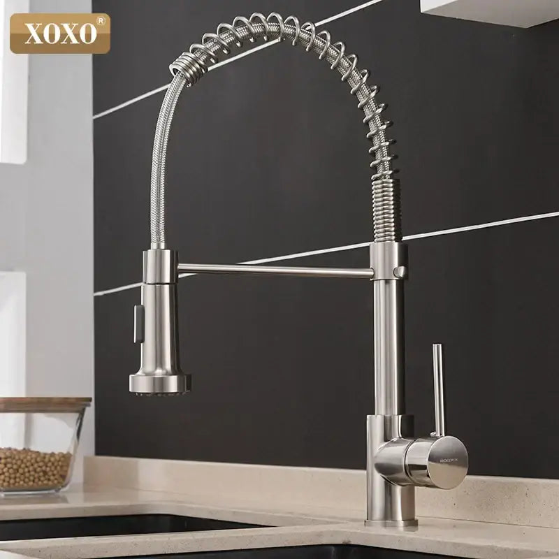 DecorBites™ Brushed Nickel Kitchen Faucet Pull Out Swivel Mixer Tap 1343A-S