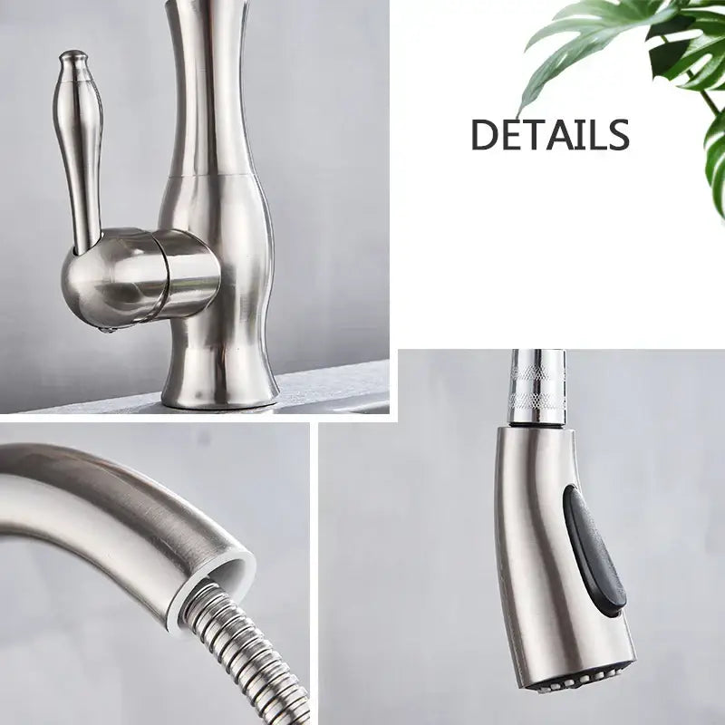 DecorBites™ Brushed Nickel Kitchen Faucet Pull Out Single Handle Mixer Tap