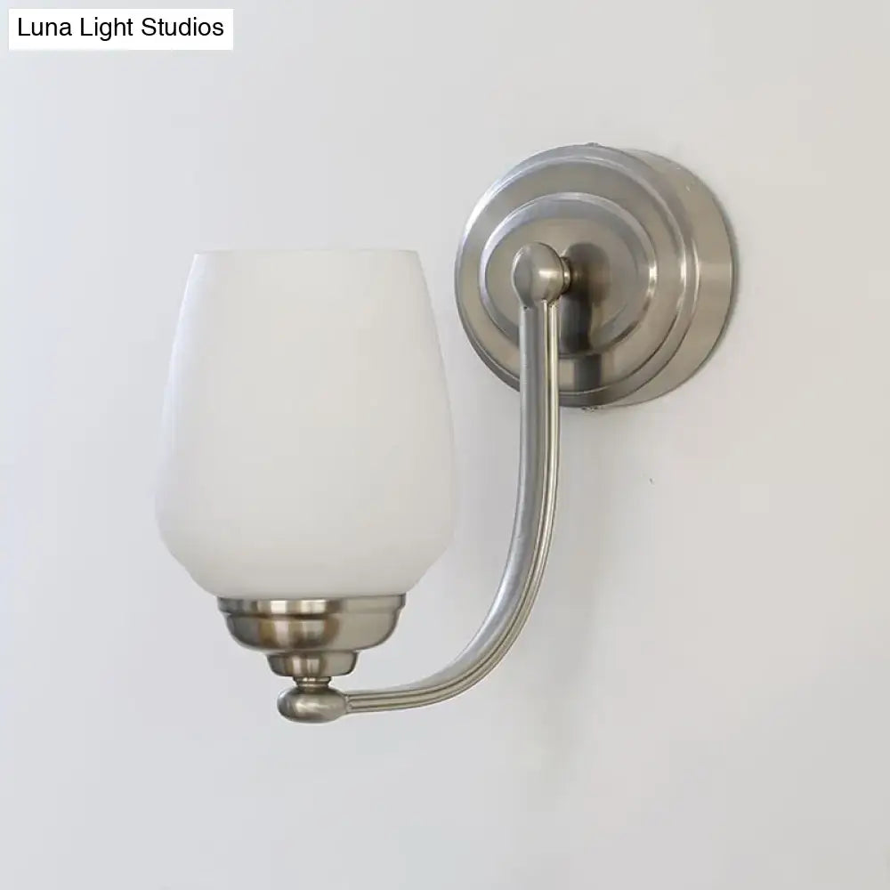 DecorBites™ Milk Glass Wall Sconce Light in Nickel for Stairways
