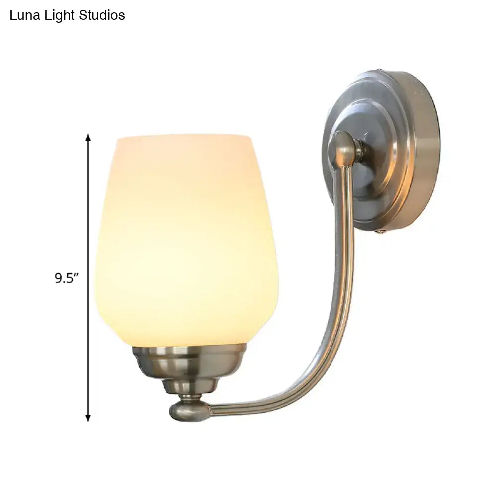 DecorBites™ Milk Glass Wall Sconce Light in Nickel for Stairways
