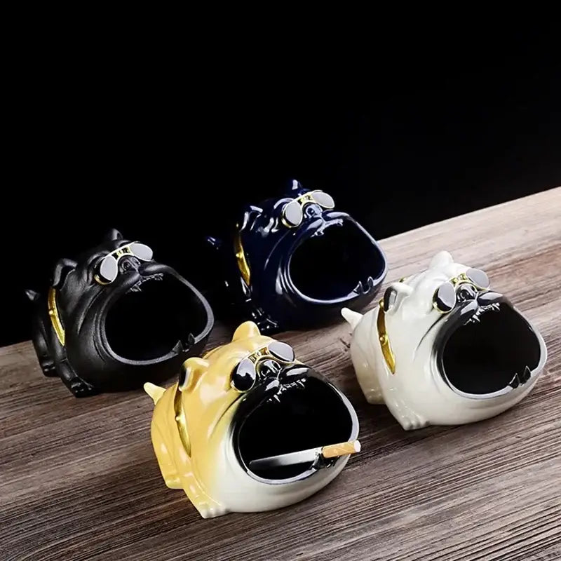 Bulldog sunglasses ceramic ashtray set of 4 living room decor