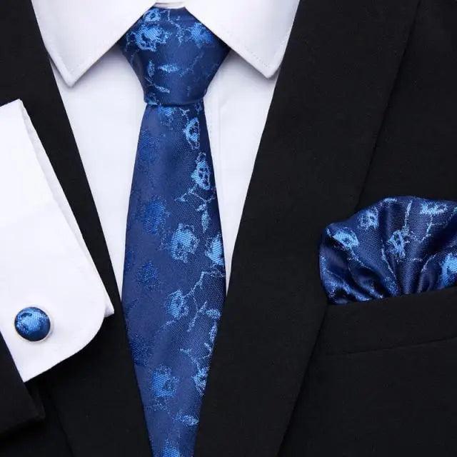 Business Men Silk Necktie Cufflinks Set Luxury Design Necktie With Handkerchief Necktie For Casual And Daily Wear Classic Men Flower Ties Wedding Handkerchief Cufflinks Set
