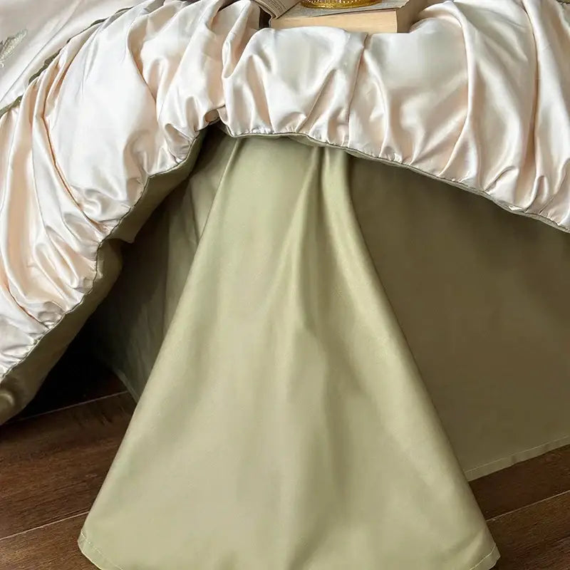 Butterfly embroidery cream satin bedding set bedroom duvet sheet