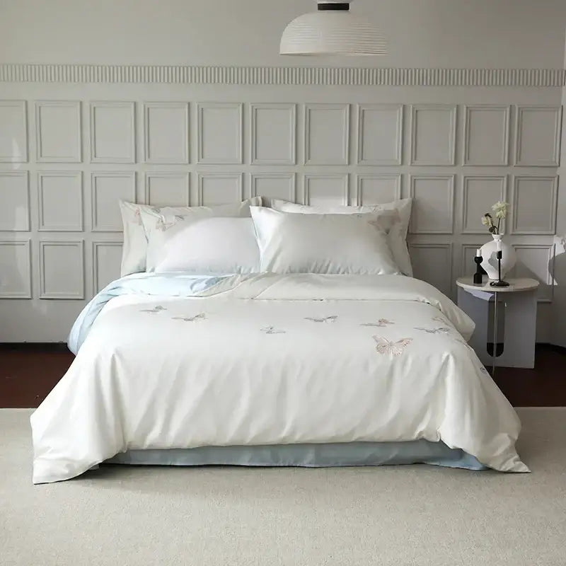 DecorBites™ Butterfly Embroidery Lyocell Cotton Bedding Set, Silky Soft Cool Feeling Sheets