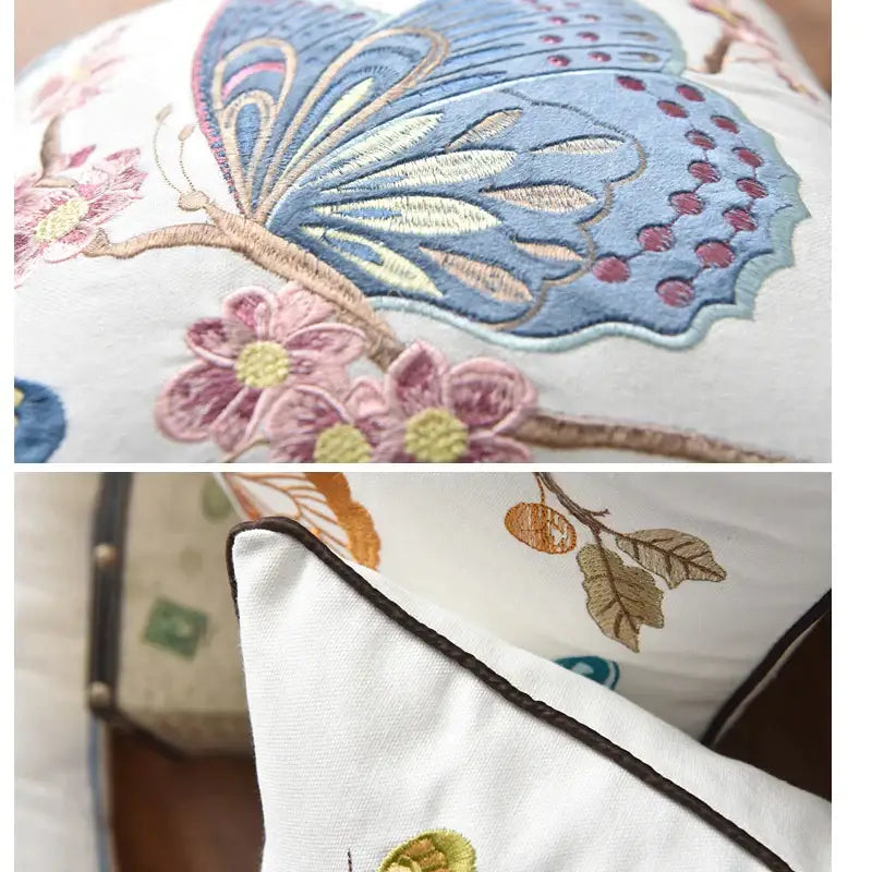 Butterfly floral cotton pillow cover bedroom embroidered decor