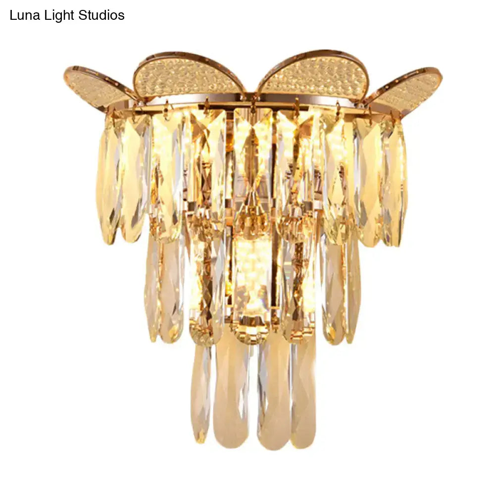 Butterfly tiered gold finish crystal wall sconce bedroom light