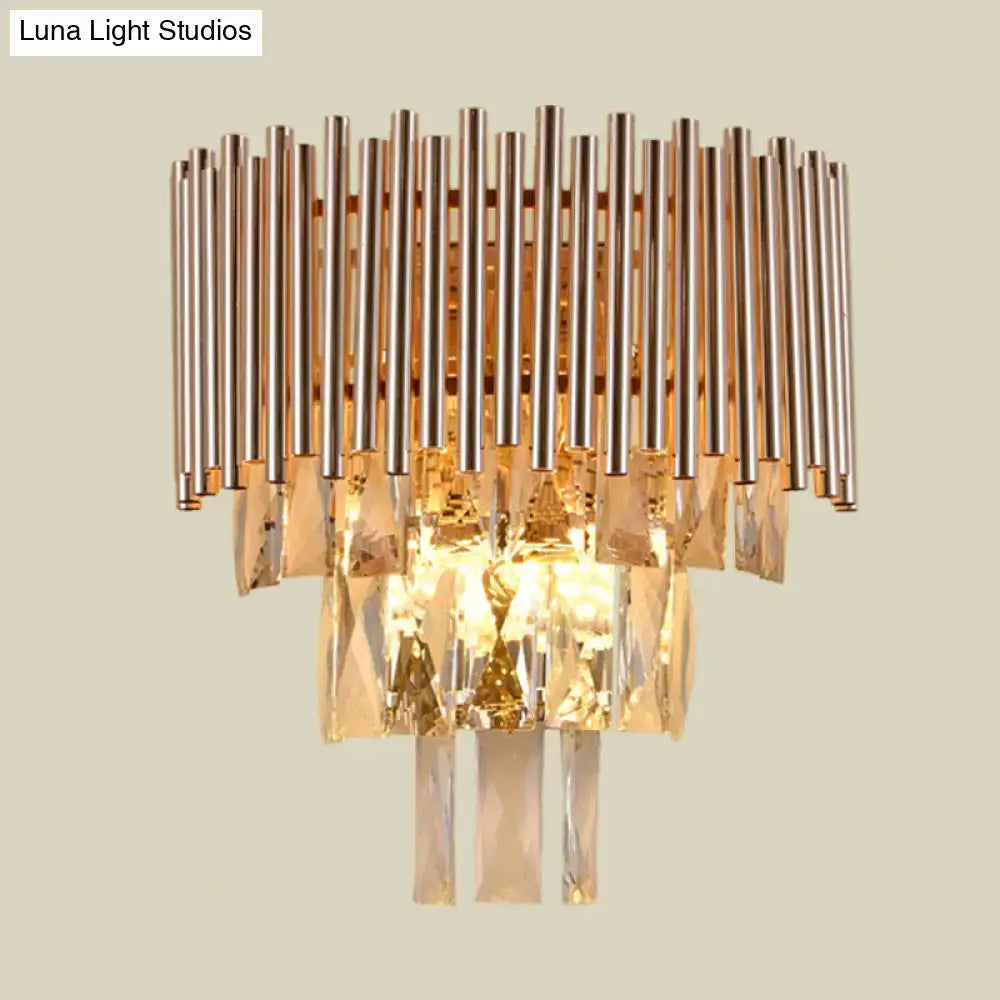Butterfly tiered gold finish crystal wall sconce bedroom light