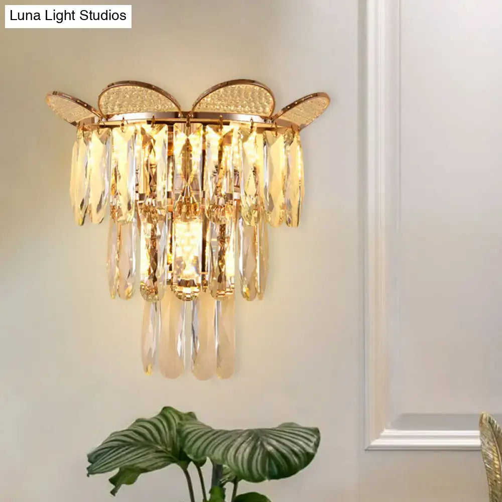 Butterfly tiered gold finish crystal wall sconce bedroom light