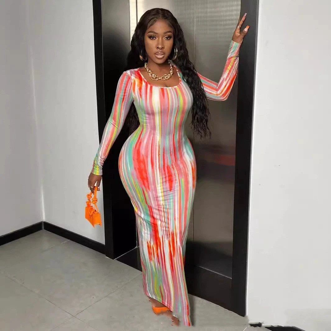 Printing Temperament Commute Long Sleeve Dress Foreign Trade