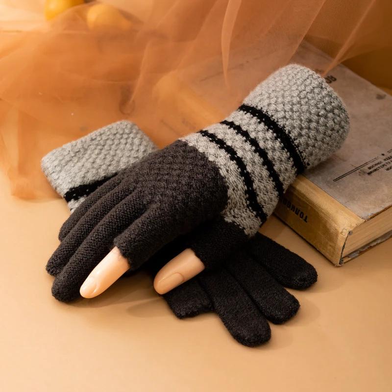 Fleece-lined Knitted Wool Cold-proof Gloves For Men