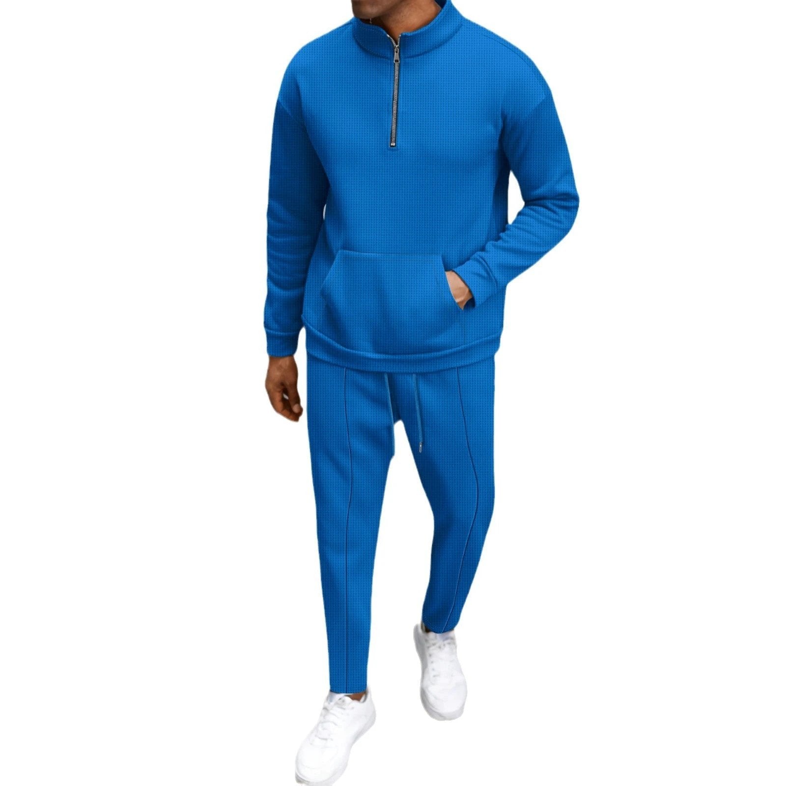 Turtleneck Half Zip Pocket Long Sleeve Sweater Trousers Casual Suit