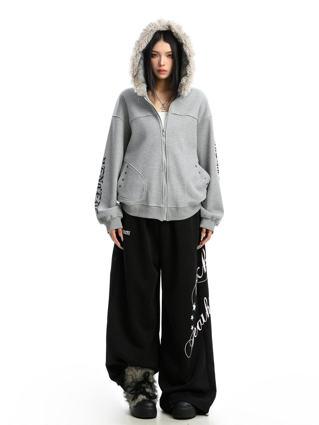Women's Zipper Cardigan Detachable Fur Collar Sweater