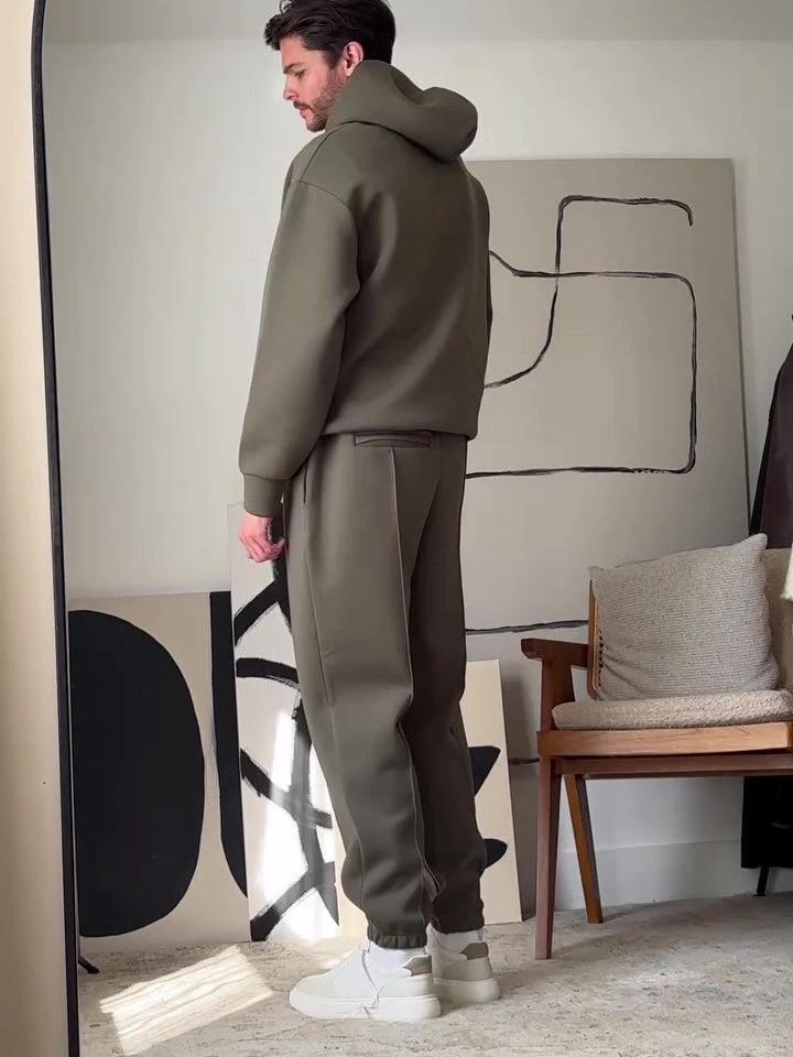 Men's Casual Hooded Sweatshirt & Elastic Waist Pants Set