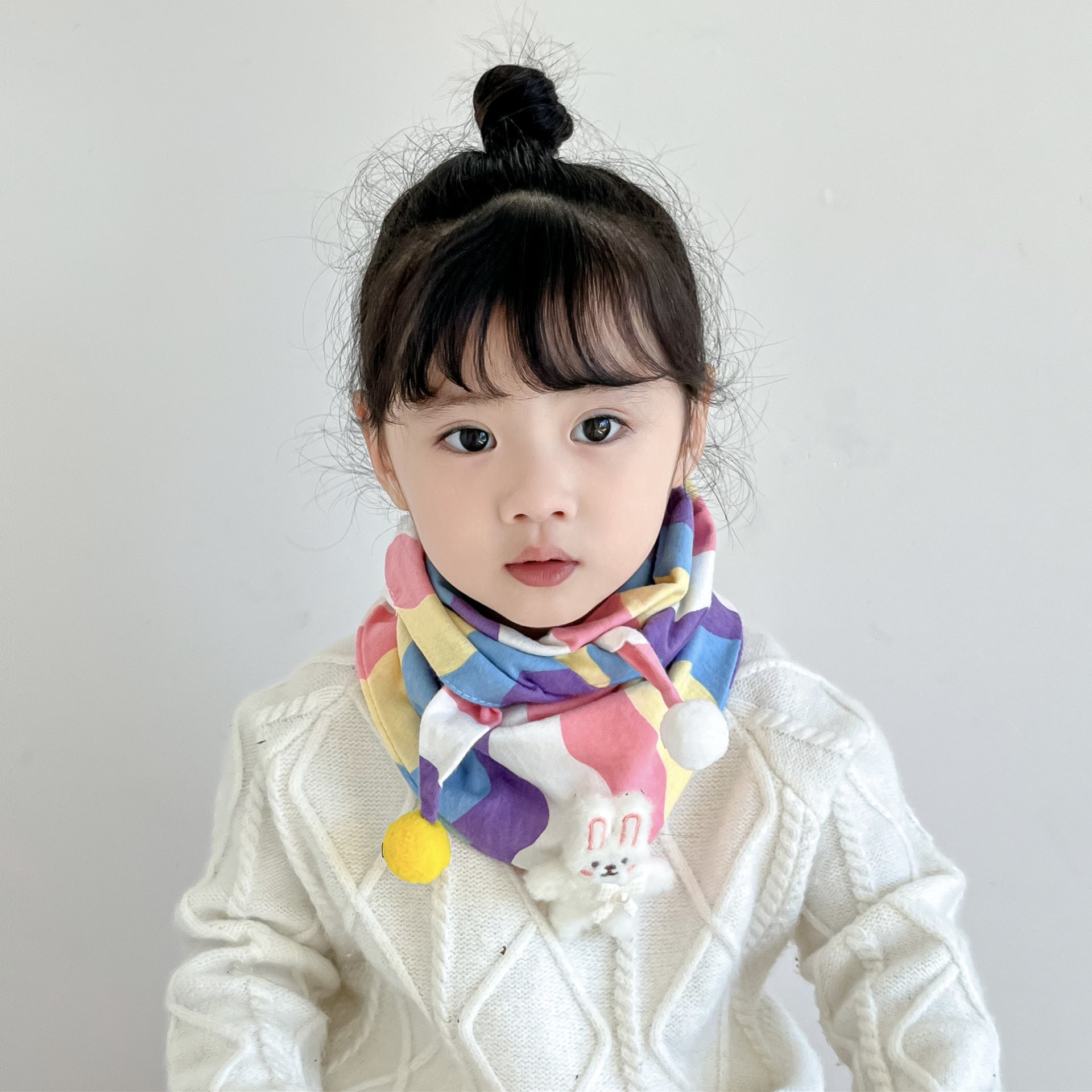 Korean-style Cotton-linen Plaid Childrens Scarf Versatile And Easy To Match