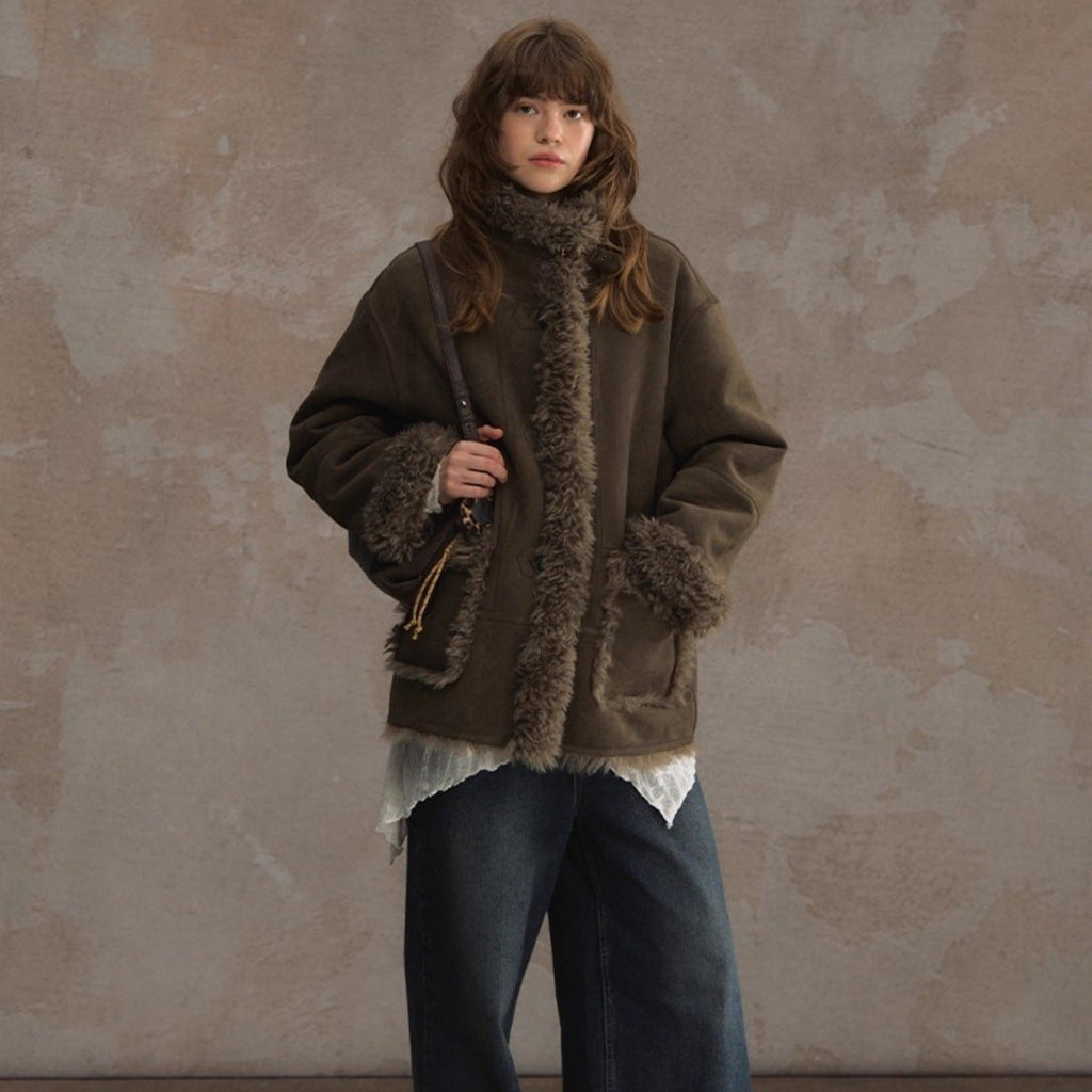 Womens Thickened Lambswool Coat For Autumn And Winter