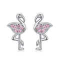 Pink Flamingo CZ Stud Earrings in White Gold Plated Sterling Silver