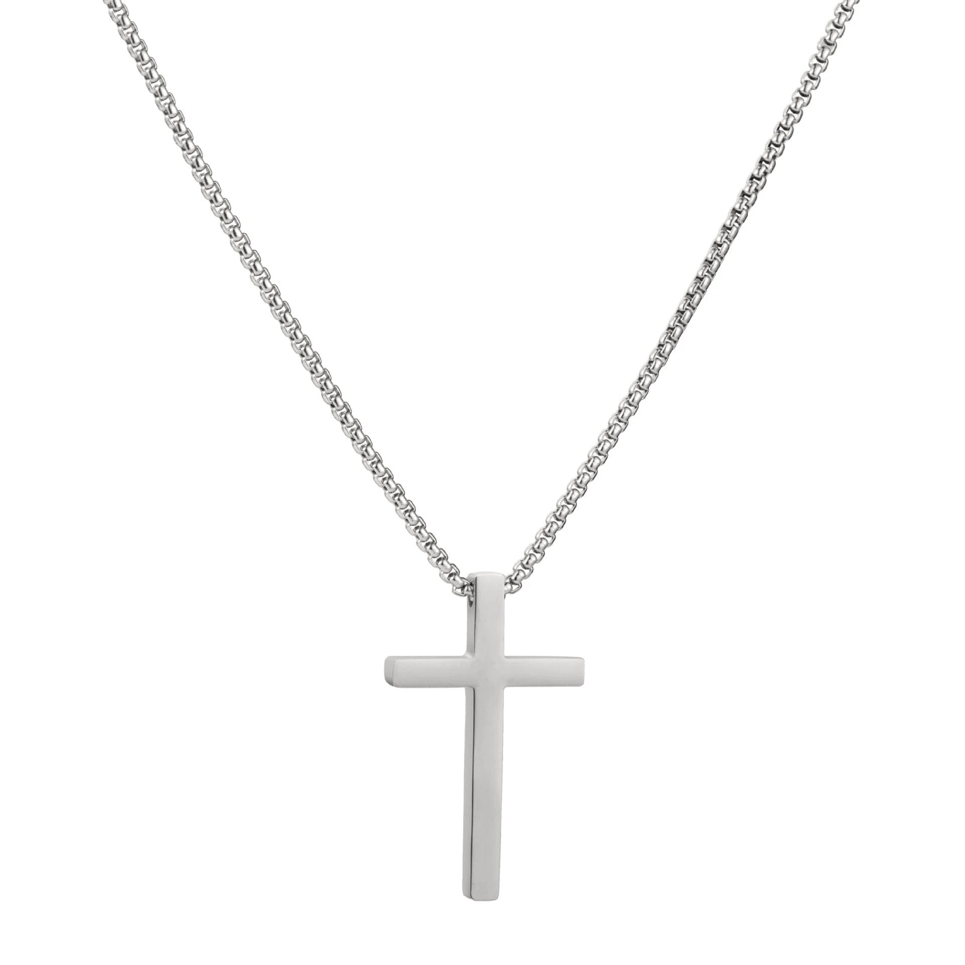 Simple Box Chain Stainless Steel Cross Necklace For Men